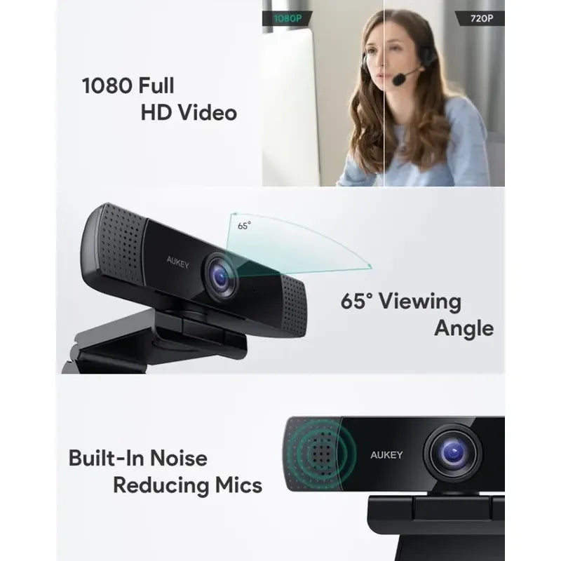 Webcam Aukey 1080p Dual Noise Reduction Stereo Microphones