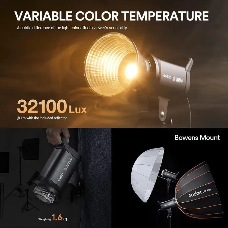 Luz De Vídeo Led Bicolor Godox Sl100bi 100w 32.100 Lux A 1 M Negro Blanco Cálido