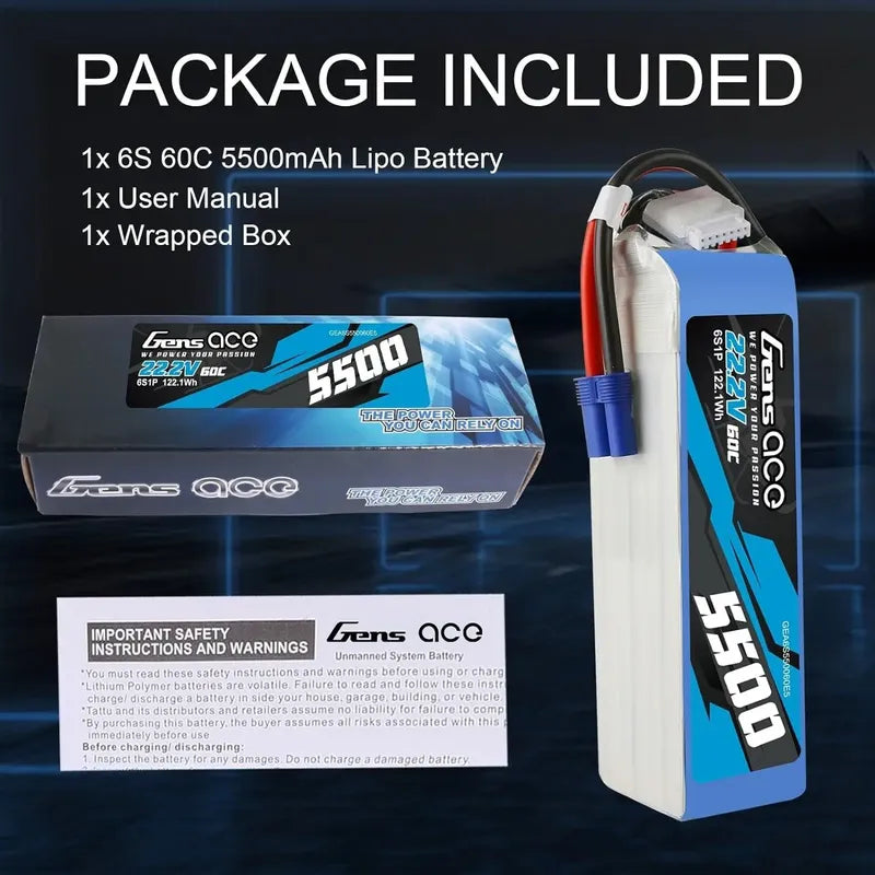 Gens Ace 6s Bateria Lipo 5500mah 22.2v 6s1p 60c Con Enchufe
