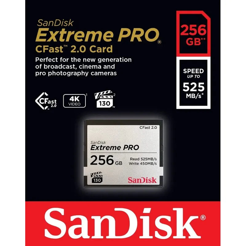 Memoria Sandisk Extreme Pro 256gb Cfast 2.0, 525 Mb/s 4k