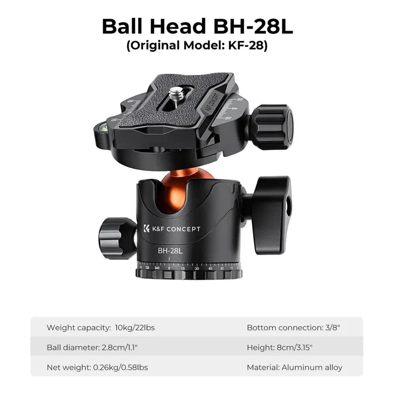 Tripode K&f Concept T254a7+bh-28l 90 Para Camaras Profesiona Negro