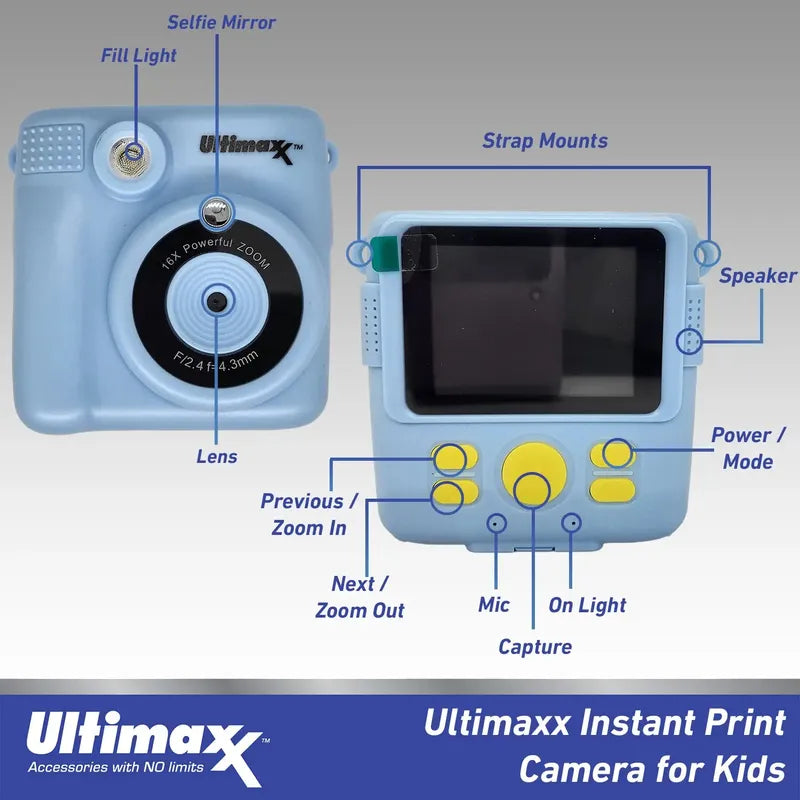 Camara Digital Instantánea Ultimaxx Para Niños Celeste