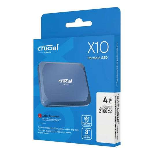 Disco Ssd Portatil Crucial X10 4tb Usb 3.2gen 2x2 2,100mb/s Azul Acero