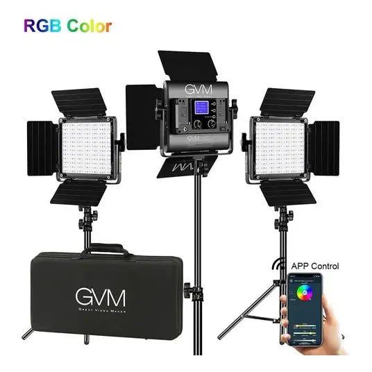 Panel De Luz Led Gvm 800d-rgb (kit De 3 Luces) Negro Rgb